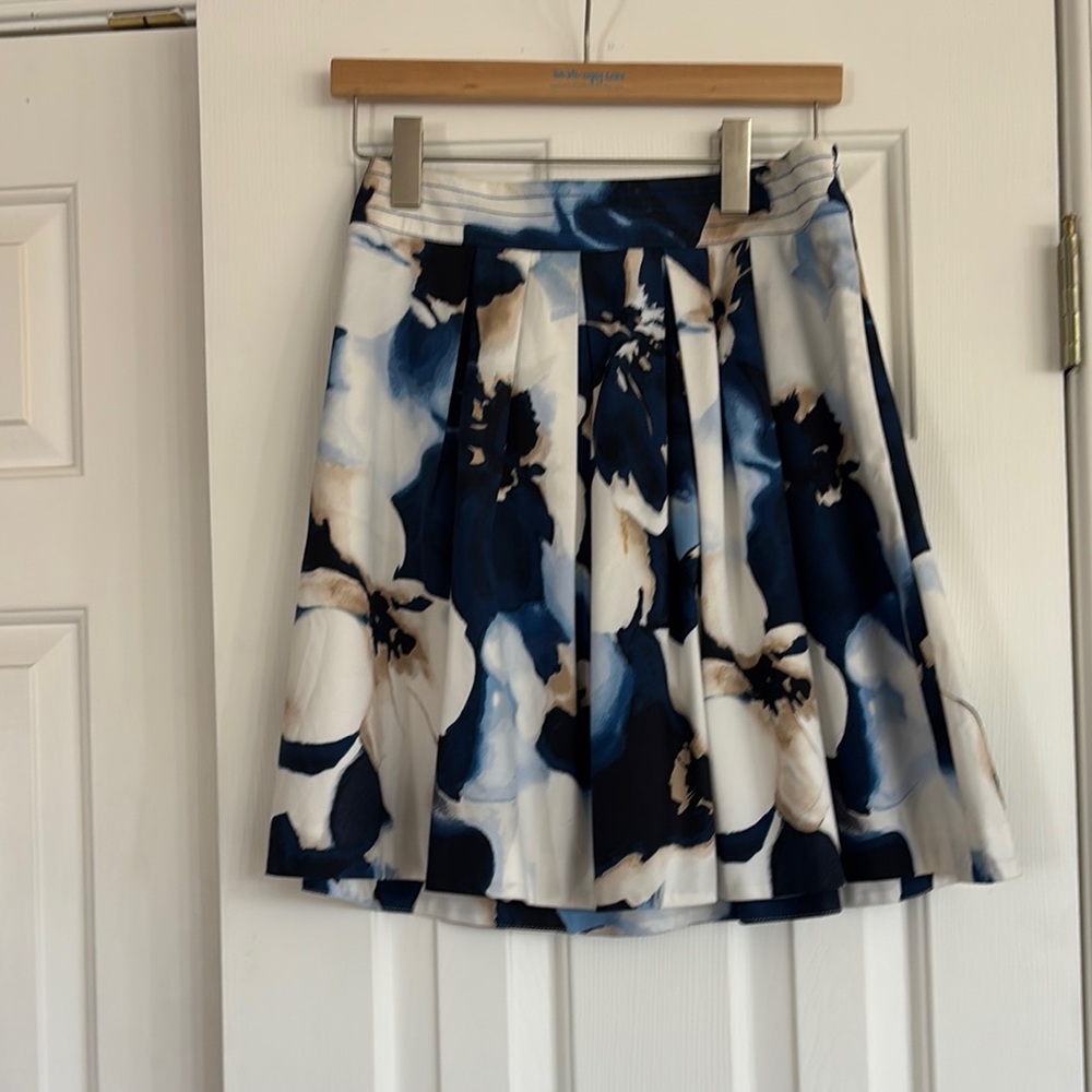 Floral A-Line Skirt - Blue and White